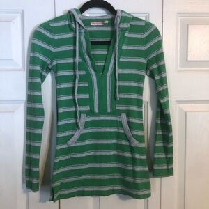 JUICY COUTURE Small Green Gray Hooded Sweatshirt V-Neck Pullover Lightweight
